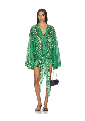 THE ATTICO Cotton Wrap Dress in Green. Size 38. Also in 36.