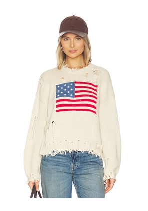 Denimist Oversized Cropped American Flag Sweater in Tan. Size M. Also in XXS, XS, S, L.