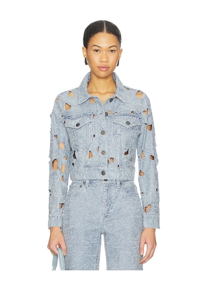 Alice + Olivia Chloe Denim Jacket in Blue. Size S. Also in XS, M, XL.