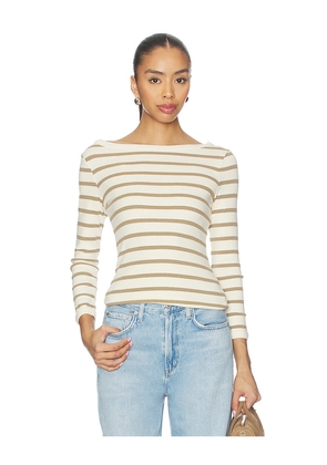 Citizens of Humanity Boat Neck Slim Tee in Cream,Brown. Size M. Also in XS, S, L, XL.