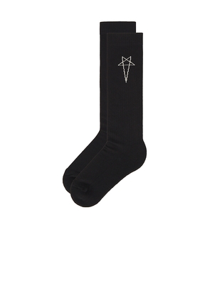 DRKSHDW by Rick Owens Pentagram Knee High Socks in Black. Size 2. Also in 1, 3.