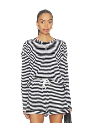 Bobi Drop Shoulder Pullover Top in Navy,White. Size M. Also in XS, S.