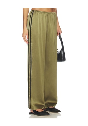 DONNI. The Silk Stripe Simple Pant in Army. Size M. Also in XS, S, L.