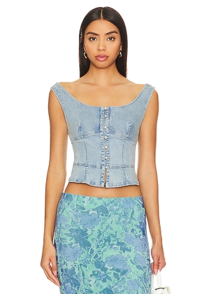 Free People Sally Denim Corset Top In Daylight Sky Combo in Denim-Light. Size S. Also in L, M.