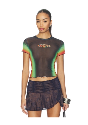 Casablanca Scallop Short Sleeve Printed Mesh Top in Black. Size M. Also in XS, S.