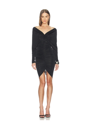 Atlein V Neck Ruched Short Dress in Black. Size 36/2. Also in 34/0, 38/4, 40/6.