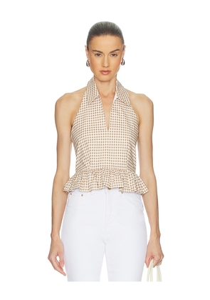 CAROLINE CONSTAS Aya Halter Top in Beige. Size L. Also in M, S, XL, XS.