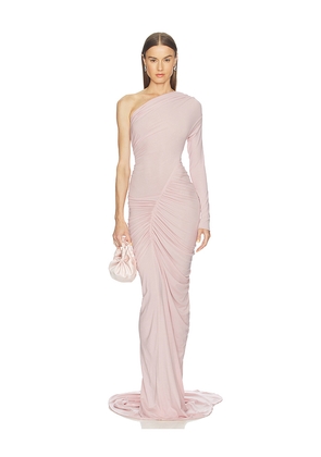 Atlein One Sleeve Ruched Gown in Blush. Size 36/2. Also in 34/0, 38/4, 40/6.