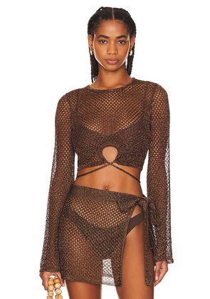 House of Harlow 1960 x REVOLVE Sana Metallic Open Stitch Top in Metallic Bronze, brown. Size XL. Also in M.