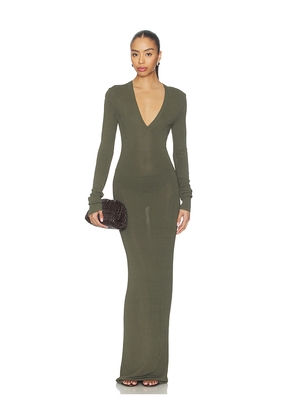 Entire Studios V Neck Dress in Olive. Size M. Also in L, S, XS.