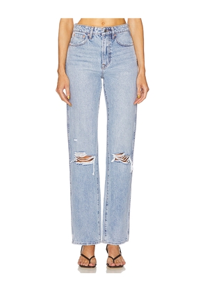 GRLFRND Sara Super High Rise Slim Straight Jeans in Denim-Light. Size 24. Also in 23, 25.