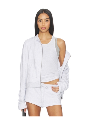 Entire Studios Lightweight Cropped Zip Up Hoodie in Light Grey. Size M. Also in L, S, XS.