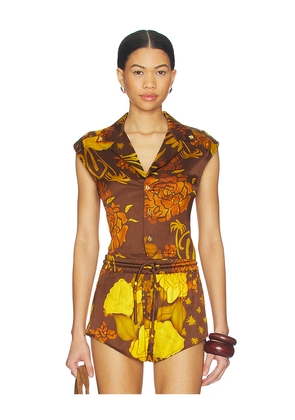 Donde Esteban Veranera Cropped Shirt in Brown. Size L. Also in XS, S, M.
