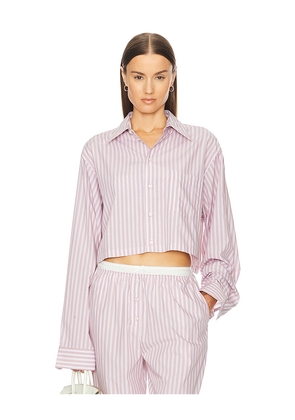 Helsa Wide Stripe Poplin Cropped Shirt in Mauve. Size M. Also in S, L.
