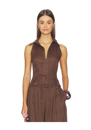 AEXAE Linen Sweetheart Top in Brown. Size M. Also in XXS, XS.
