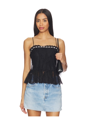 Alice + Olivia Alessia Lace Ruffle Crop Top in Black. Size 0. Also in 2, 4, 6, 8, 10.