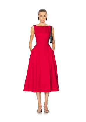 Helsa Stretch Cotton Sateen Midi Dress in Red. Size M. Also in XXS, XS, S.