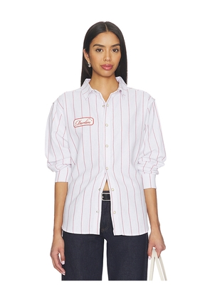 Darlin Mechanic Button Down Shirt in White. Size L. Also in XS, S, M, XL.
