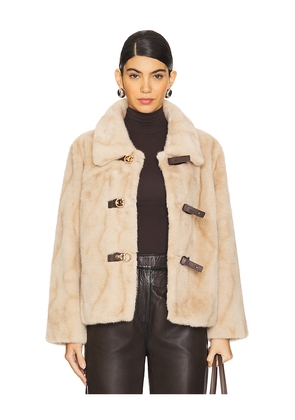 HEARTLOOM Tegan Faux Fur Coat in Beige. Size M. Also in L, XL.