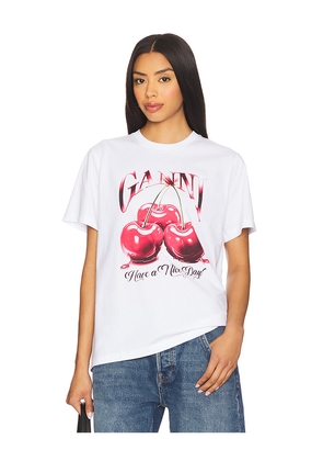 Ganni Cherry Relaxed T-shirt in White. Size S. Also in XS, L, XXS.