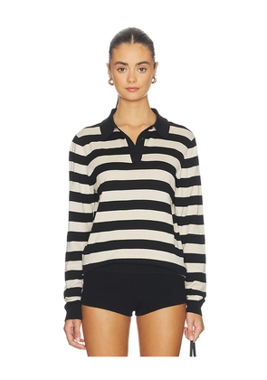 Enza Costa Stripe Silk Knit Polo in Black. Size L. Also in M, S, XS.