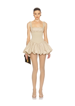 Helsa Rib Mix Puffy Mini Dress in Beige. Size M. Also in L, XL.