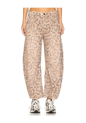 Free People x We The Free Good Luck Printed Mid Rise Barrel In Brown in Brown. Size 25. Also in 26, 24, 27, 28, 29, 31, 32.
