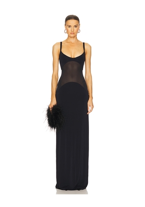 Helsa Sheer Knit Curve Maxi Dress in Black. Size M. Also in L, XL.