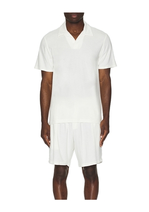 Frescobol Carioca Faustino Terry Cotton Blend Short Sleeve Polo in White. Size S. Also in XXL/2X, XXXL/3X.