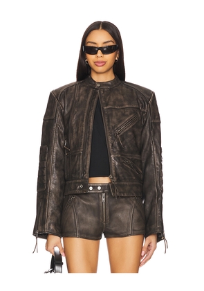 h:ours Lavinia Leather Racer Jacket in Charcoal. Size XS. Also in S.