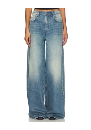 GRLFRND Luna Mid Rise Baggy Wide Leg Jeans in Denim-Medium. Size 25. Also in 24.