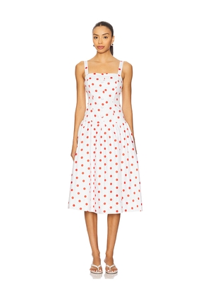 For Love & Lemons Red Dot Midi Dress in White. Size XL. Also in L.