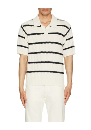 FRAME Striped Polo Sweater in Cream. Size M. Also in S, L.