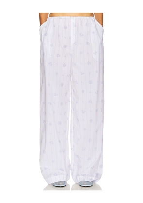 Helsa House Pants in Fleur Print Stripe in White. Size M. Also in XS, S, L, XL.