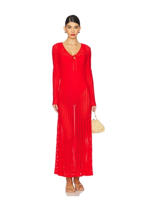 SIMKHAI Elton Keyhole Midi Dress in Red. Size S. Also in M, XS.