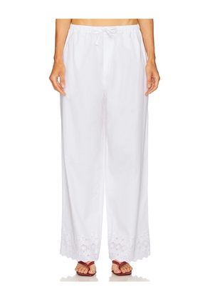Helsa The Summer Pant With Vintage Swiss Embroidery in White. Size M. Also in L, XL.