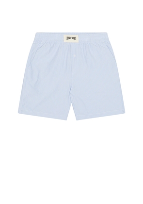 House of Sunny Seersucker Box Fit Shorts in Baby Blue. Size M. Also in L, XL/1X.