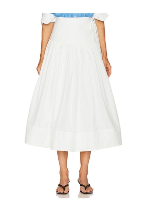 Helsa Midi Wrap Skirt in Tech Poplin in White. Size M. Also in XXS, XS, S, L, XL.
