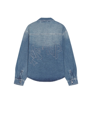 House of Sunny Take A Trip Contrast Stitch Shirt in Blue. Size S. Also in M.