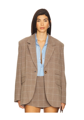 Free People Paper Cut Blazer Pinstripe in Taupe. Size M. Also in L, XL.