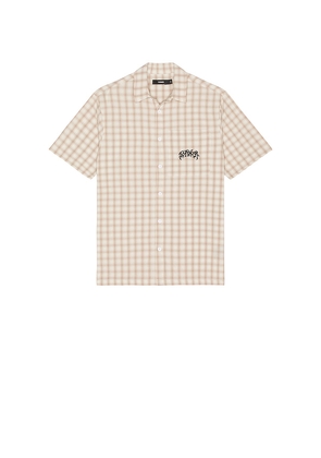 FORMER Manners Check Short Sleeve Shirt in Taupe. Size M. Also in L.
