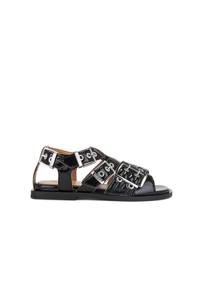 Ganni Feminine Buckle Sandal in Black. Size 39. Also in 40.