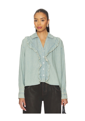 Free People x We The Free Tattered And Ruffled Top In Vintage Tint Wash in Blue. Size M. Also in L, S, XS.