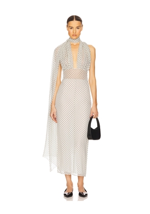 Helsa The Scarf Dress in Printed Silk Chiffon in White. Size M. Also in XS, S, L, XL.