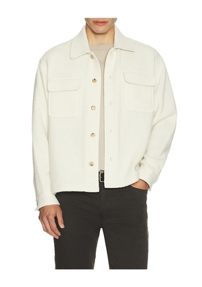 FRAME Tweed Overshirt in Cream. Size S. Also in M, XL/1X.