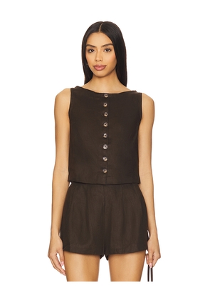 FAITHFULL THE BRAND Elia Top in Chocolate. Size M. Also in S, XL, XS.