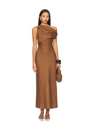 FAITHFULL THE BRAND Suis Midi Dress in Brown. Size M. Also in S, L, XL.