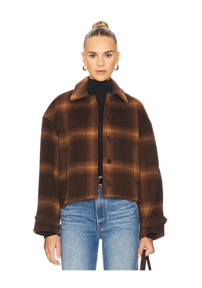 SIMKHAI Colby Plaid Jacket in Brown. Size M. Also in XS, S.