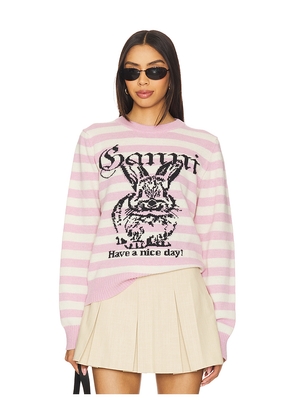 Ganni Striped Bunny Graphic Sweater in Pink,Ivory. Size S. Also in L.