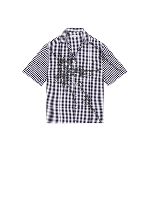 Jaded London Gingham Illustration Shirt in Blue. Size M. Also in S, L, XL/1X.
